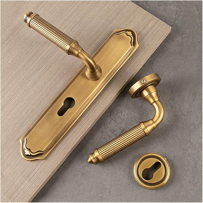 DL-1 Brass French Door Lock Wooden Door Copper Lock Indoor knurled Silent Room Door Lock European American Style Light Luxury Pure Copper Door Handle